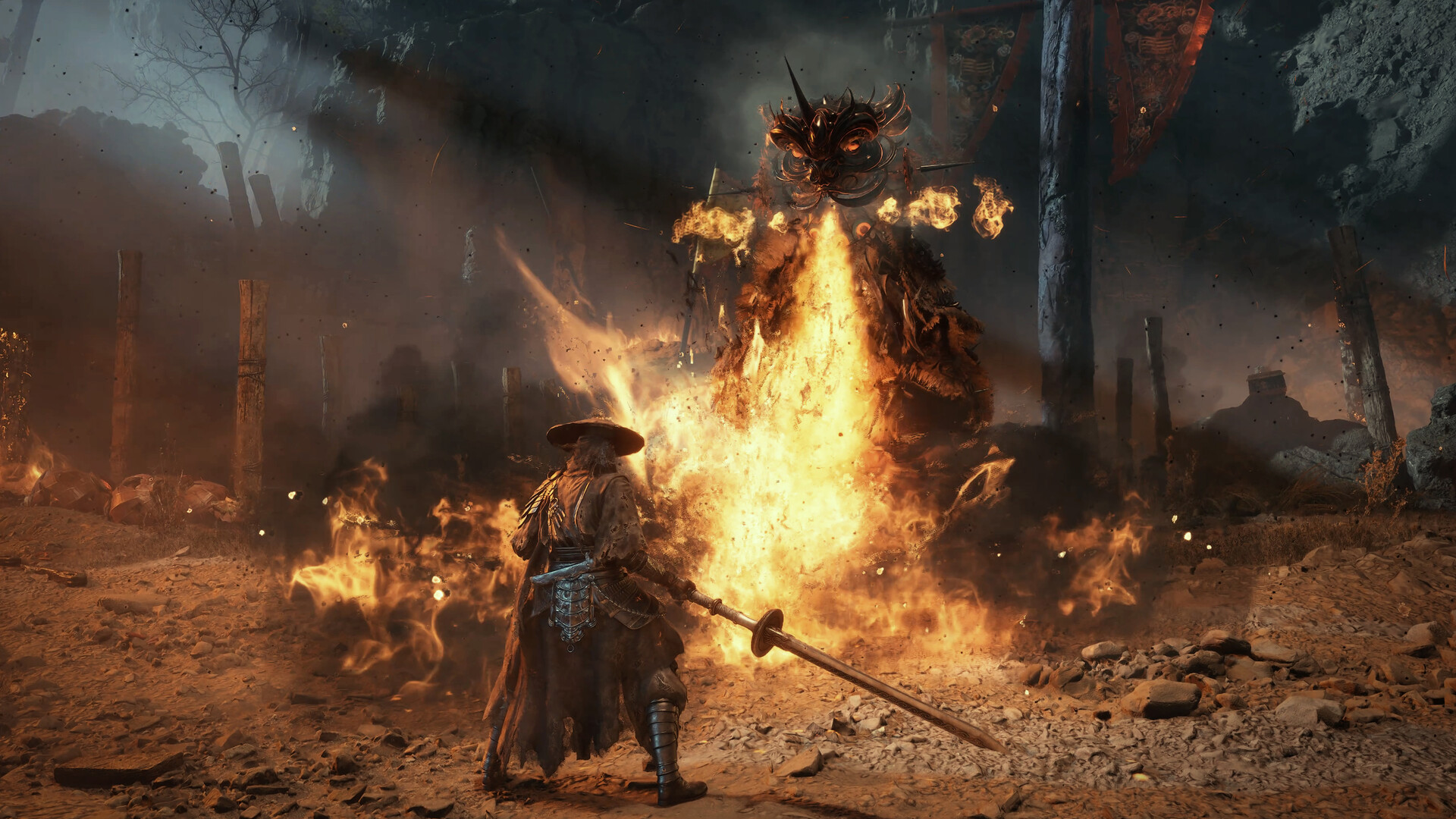 Phantom Blade Zero character with sleek black armor wielding dual blades in dark corridor
